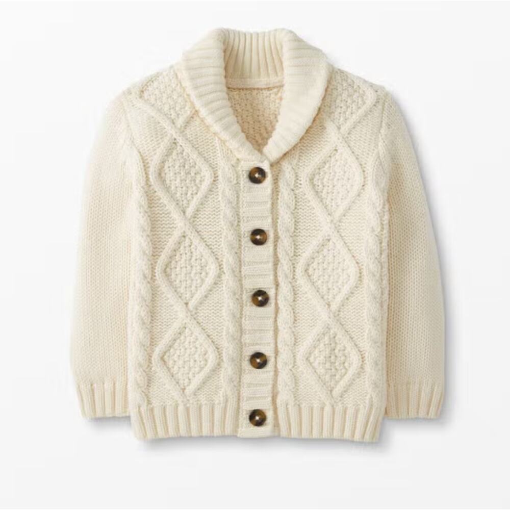 Hanna Andersson Cableknit Cardigan In Cotton & Merino Cream Beige 3-6 months